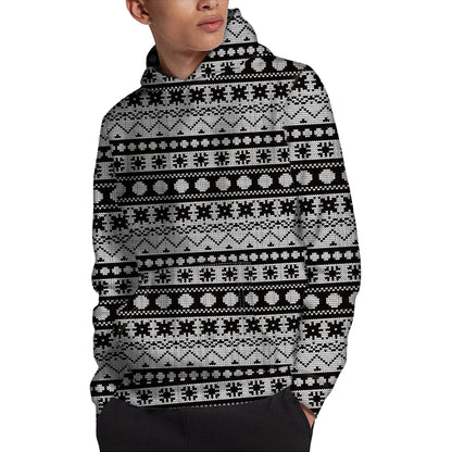 White And Black Knitted Pattern Print Pullover Hoodie
