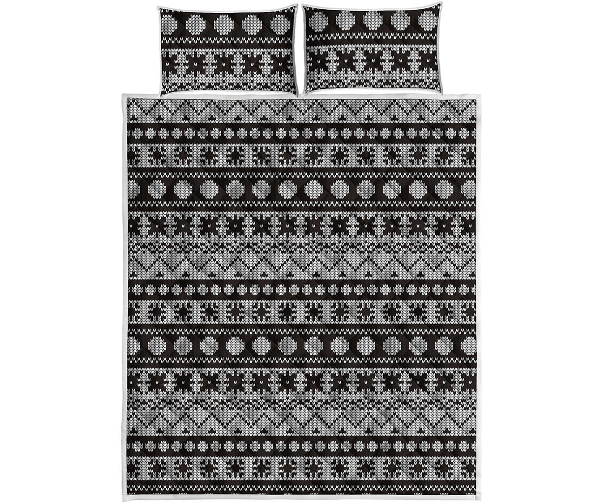 White And Black Knitted Pattern Print Quilt Bed Set