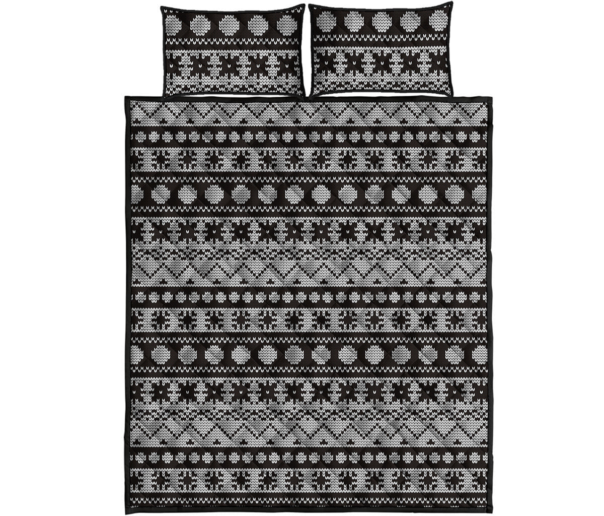White And Black Knitted Pattern Print Quilt Bed Set