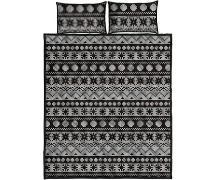 White And Black Knitted Pattern Print Quilt Bed Set