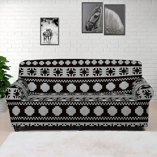 White And Black Knitted Pattern Print Sofa Cover