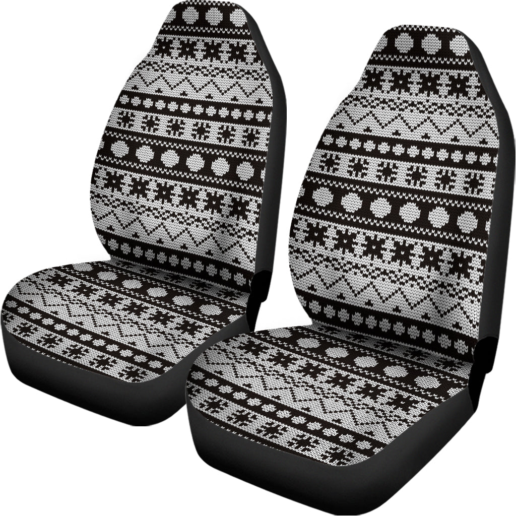 White And Black Knitted Pattern Print Universal Fit Car Seat Covers