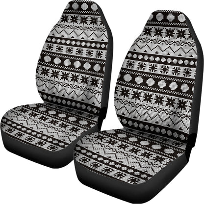 White And Black Knitted Pattern Print Universal Fit Car Seat Covers