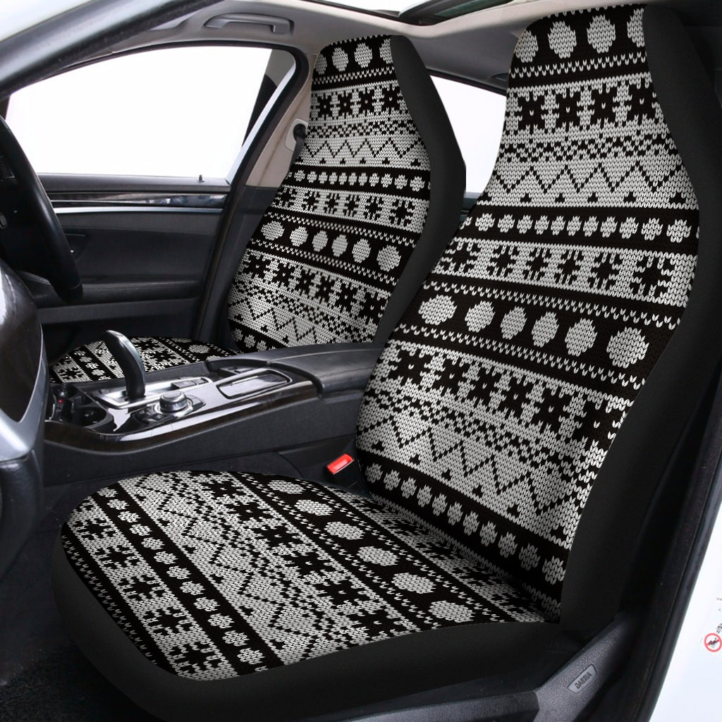 White And Black Knitted Pattern Print Universal Fit Car Seat Covers