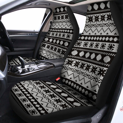 White And Black Knitted Pattern Print Universal Fit Car Seat Covers