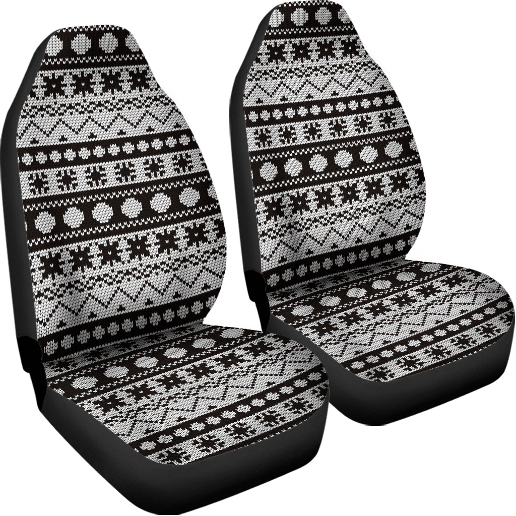 White And Black Knitted Pattern Print Universal Fit Car Seat Covers