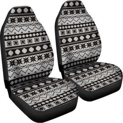 White And Black Knitted Pattern Print Universal Fit Car Seat Covers
