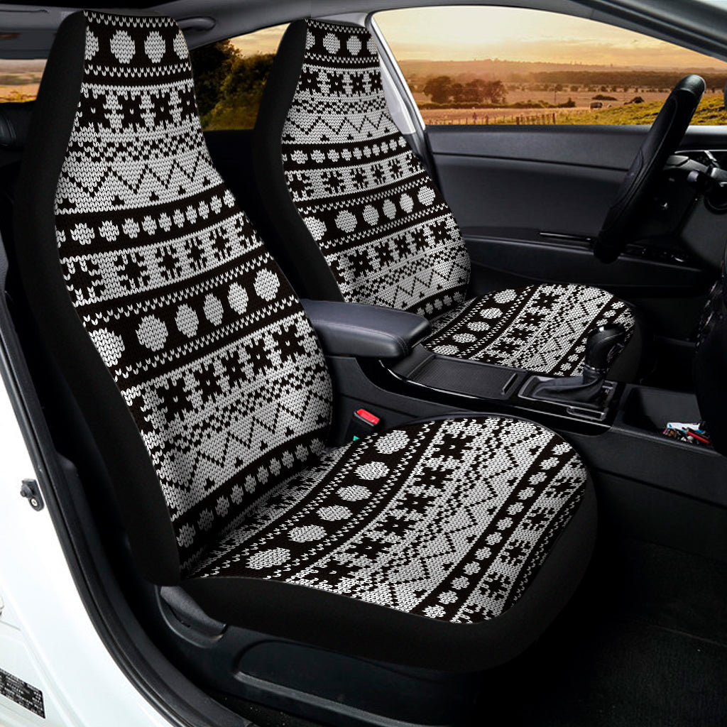 White And Black Knitted Pattern Print Universal Fit Car Seat Covers