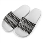 White And Black Knitted Pattern Print White Slide Sandals