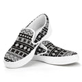 White And Black Knitted Pattern Print White Slip On Sneakers