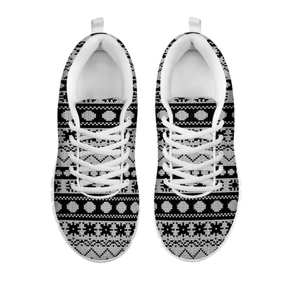 White And Black Knitted Pattern Print White Sneakers