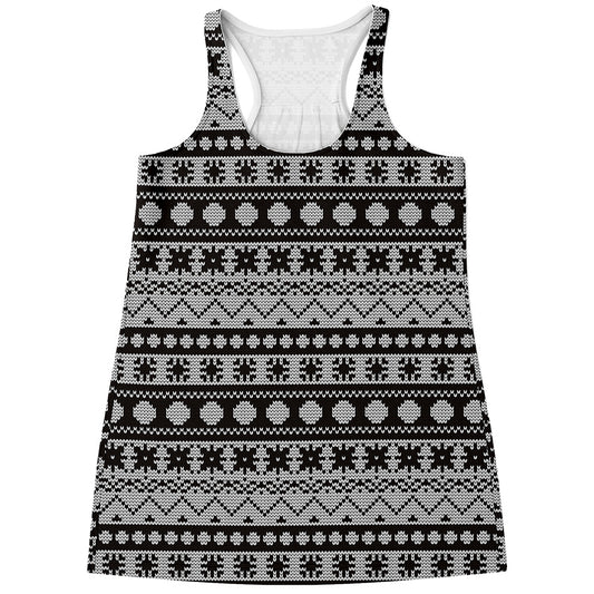 White And Black Knitted Pattern Print Women's Racerback Tank Top