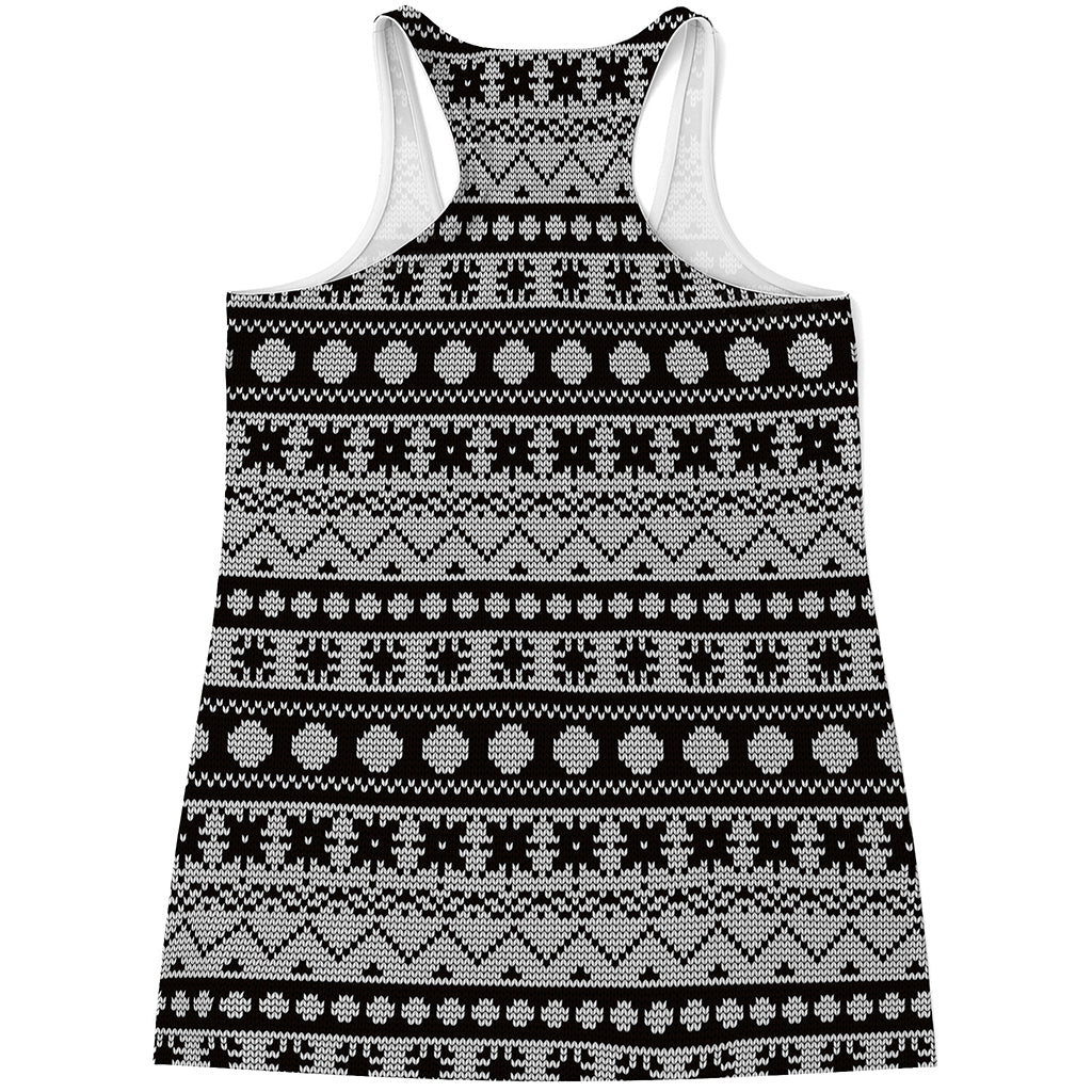 White And Black Knitted Pattern Print Women's Racerback Tank Top
