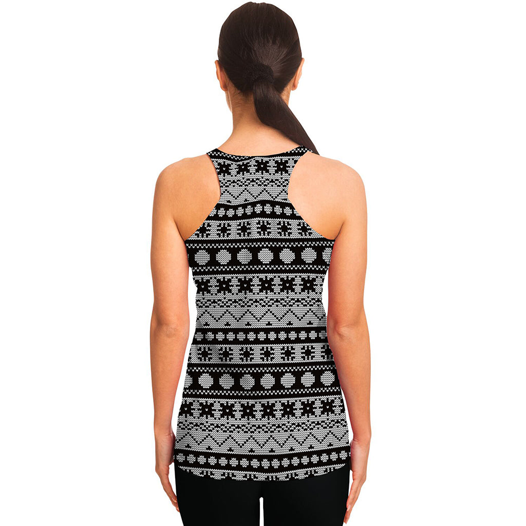 White And Black Knitted Pattern Print Women's Racerback Tank Top