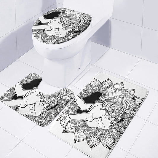 White And Black Leo Sign Print 3 Piece Bath Mat Set
