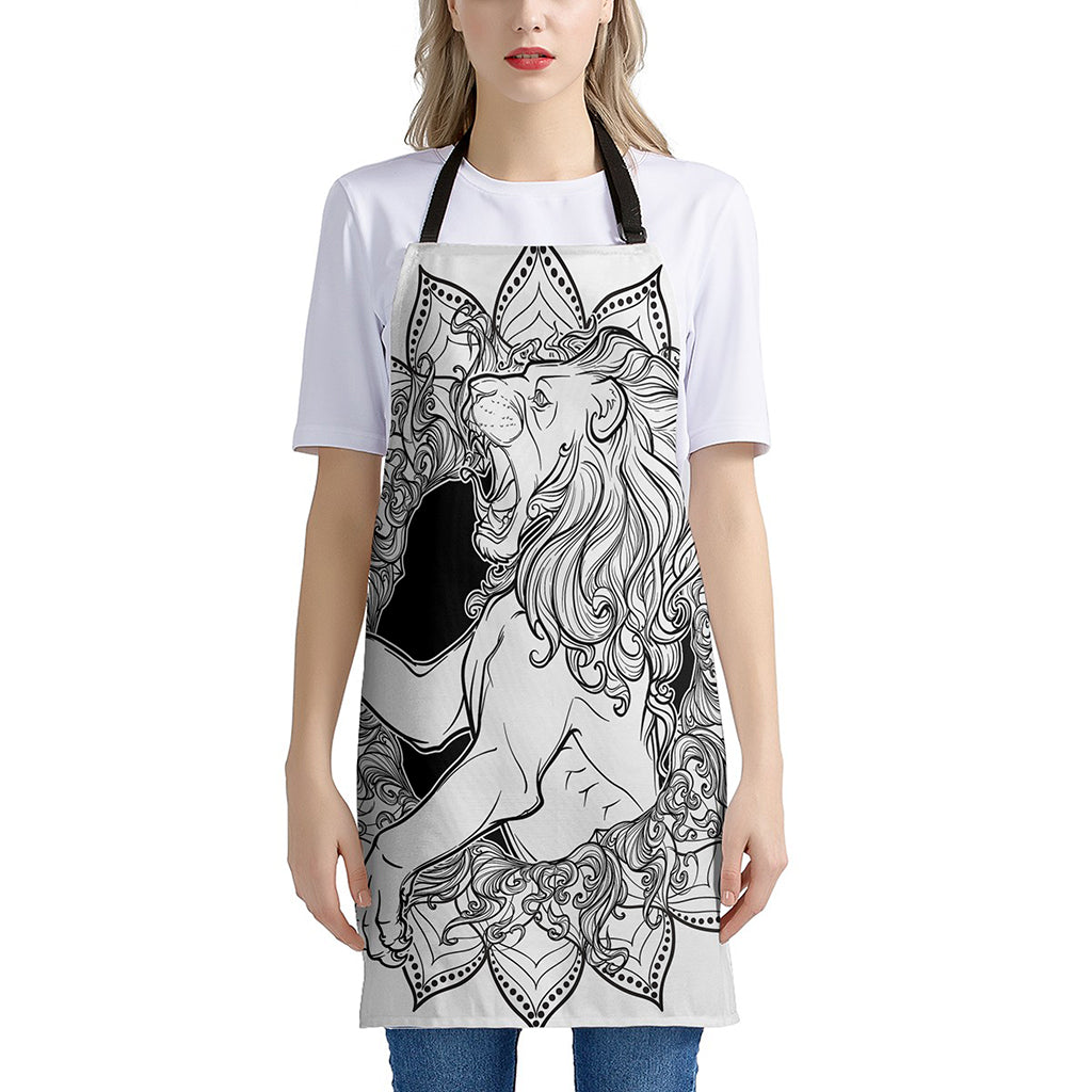 White And Black Leo Sign Print Apron