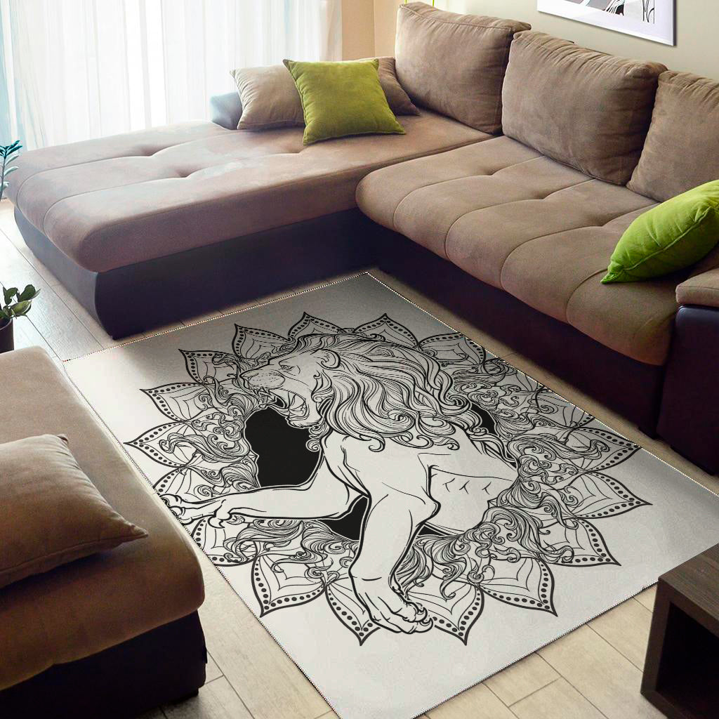 White And Black Leo Sign Print Area Rug
