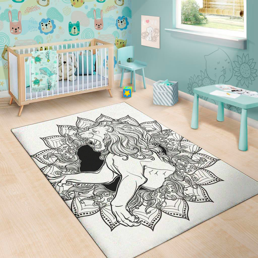 White And Black Leo Sign Print Area Rug