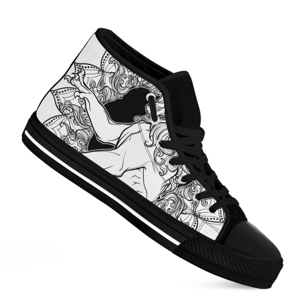 White And Black Leo Sign Print Black High Top Shoes