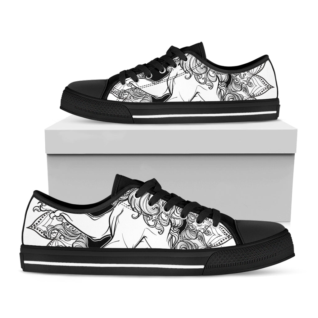 White And Black Leo Sign Print Black Low Top Shoes 