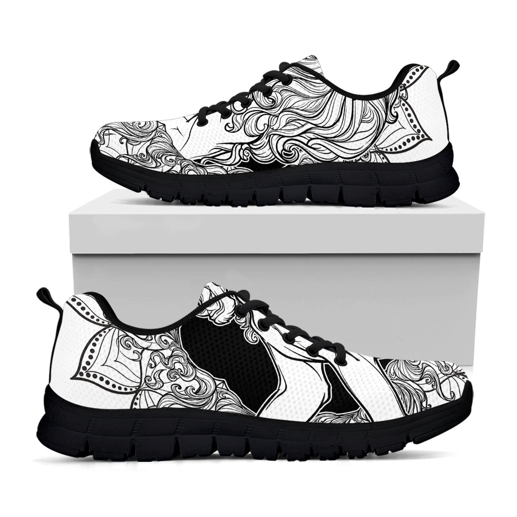 White And Black Leo Sign Print Black Sneakers