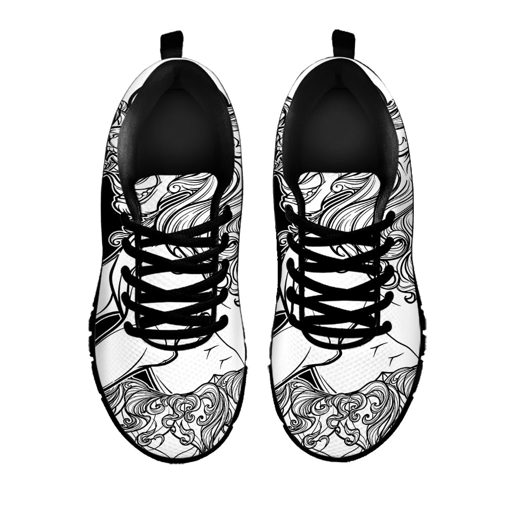 White And Black Leo Sign Print Black Sneakers