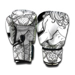 White And Black Leo Sign Print Boxing Gloves