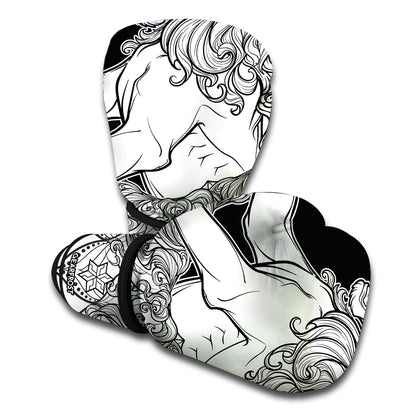 White And Black Leo Sign Print Boxing Gloves