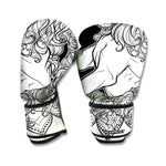 White And Black Leo Sign Print Boxing Gloves