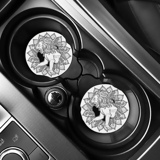 White And Black Leo Sign Print Car Coasters