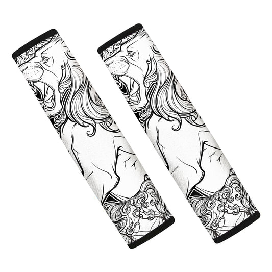 White And Black Leo Sign Print Car Seat Belt Covers