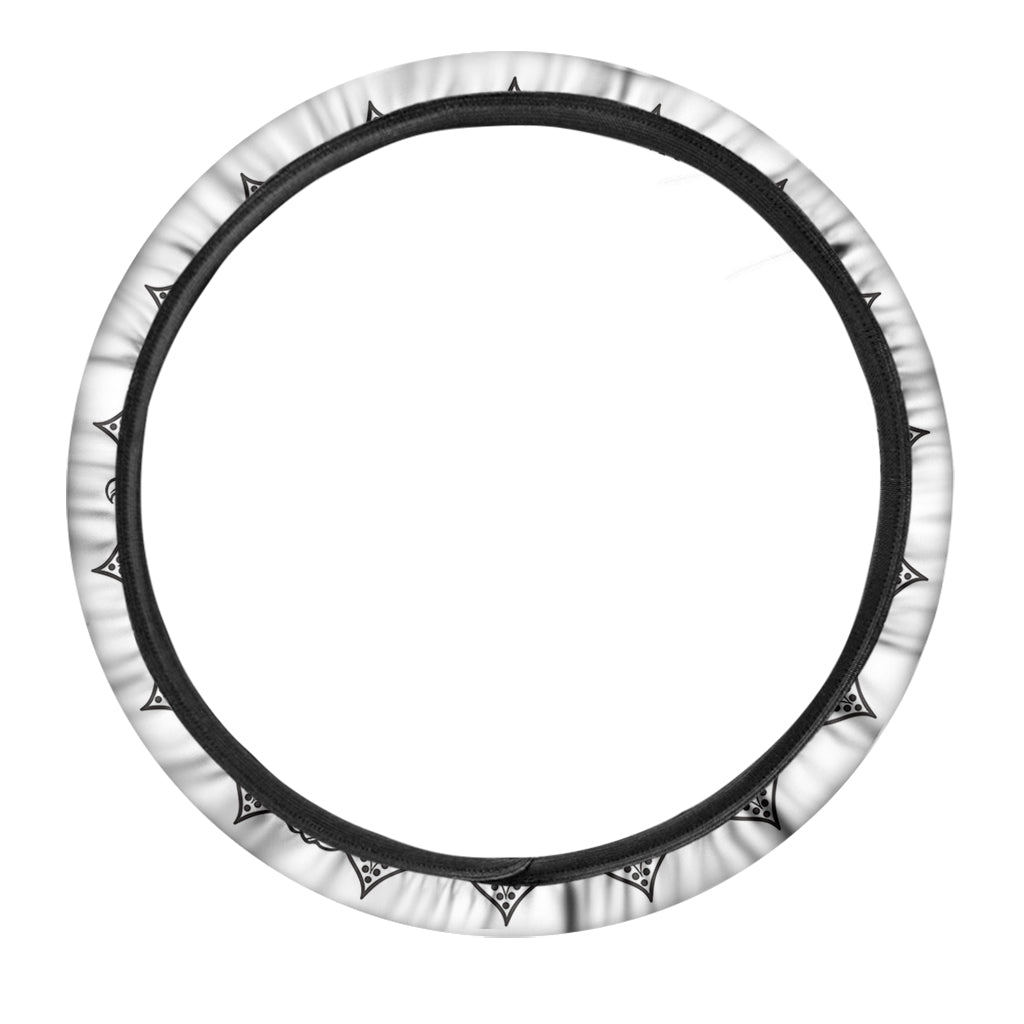 White And Black Leo Sign Print Car Steering Wheel Cover