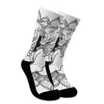 White And Black Leo Sign Print Crew Socks