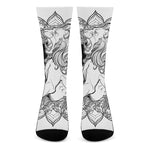 White And Black Leo Sign Print Crew Socks