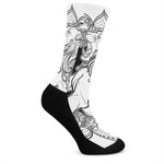 White And Black Leo Sign Print Crew Socks