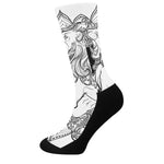 White And Black Leo Sign Print Crew Socks