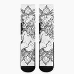 White And Black Leo Sign Print Crew Socks