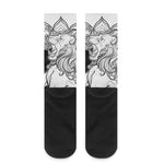 White And Black Leo Sign Print Crew Socks
