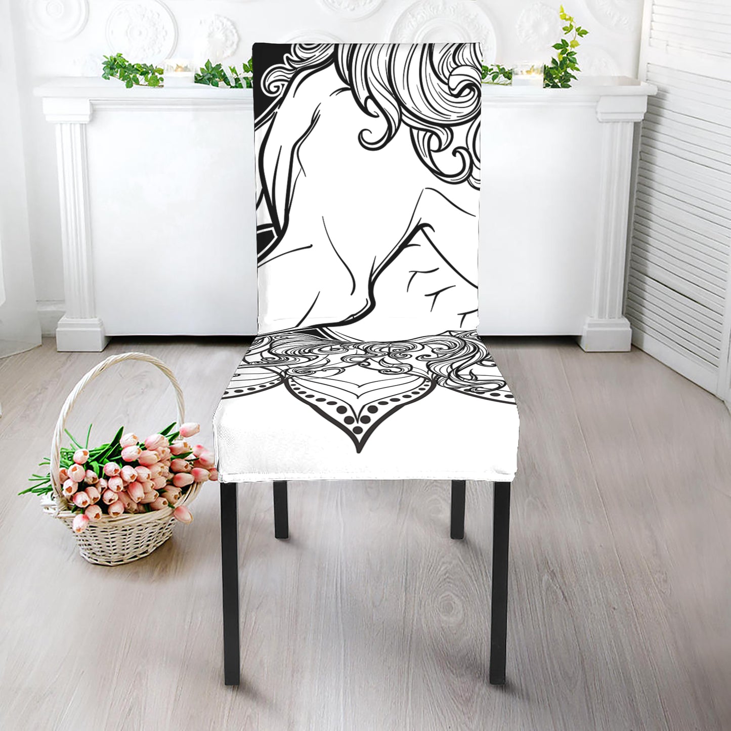 White And Black Leo Sign Print Dining Chair Slipcover