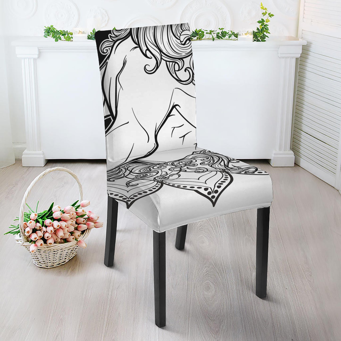 White And Black Leo Sign Print Dining Chair Slipcover