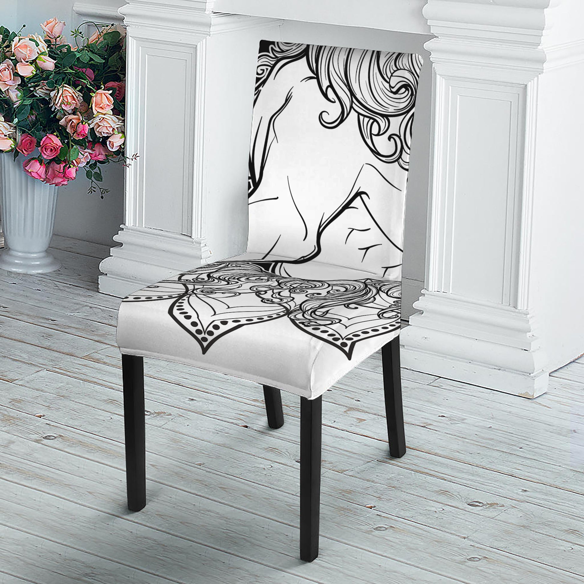 White And Black Leo Sign Print Dining Chair Slipcover