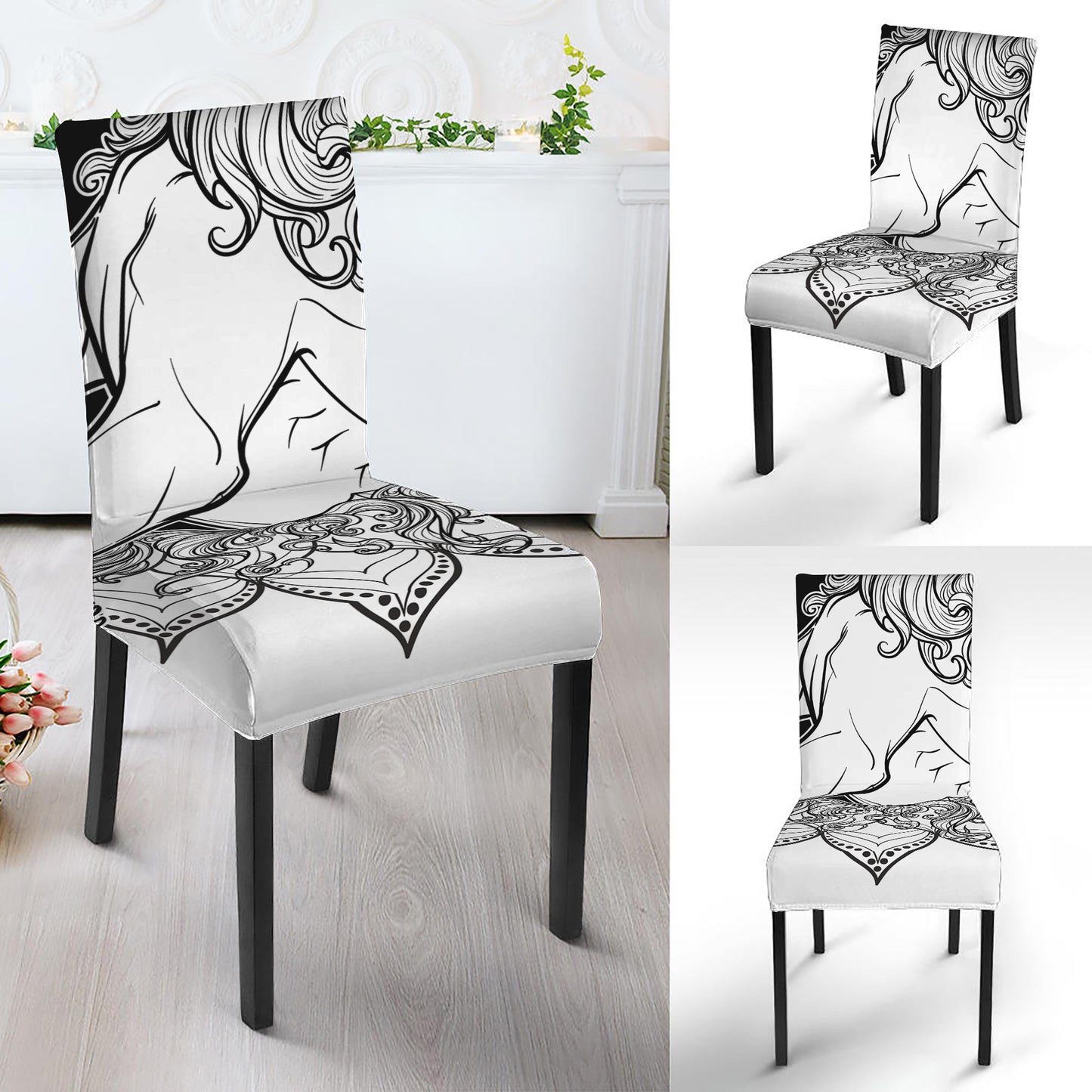 White And Black Leo Sign Print Dining Chair Slipcover