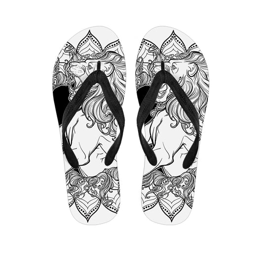 White And Black Leo Sign Print Flip Flops