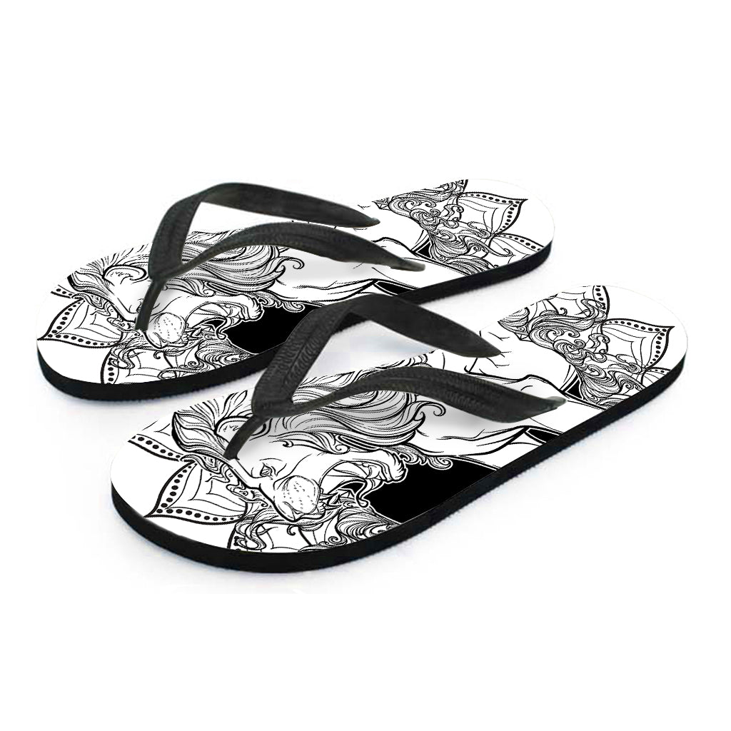 White And Black Leo Sign Print Flip Flops