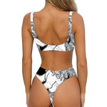 White And Black Leo Sign Print Front Bow Tie Bikini