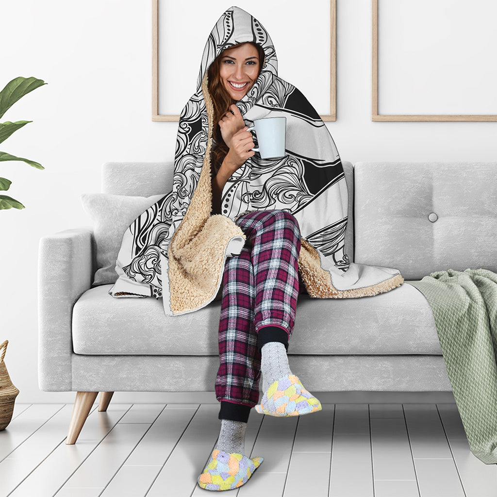 White And Black Leo Sign Print Hooded Blanket
