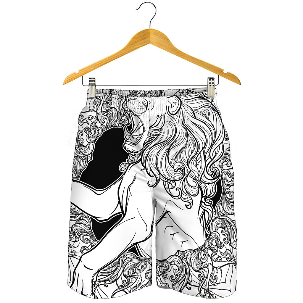 White And Black Leo Sign Print Men's Shorts