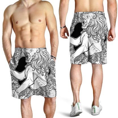 White And Black Leo Sign Print Men's Shorts