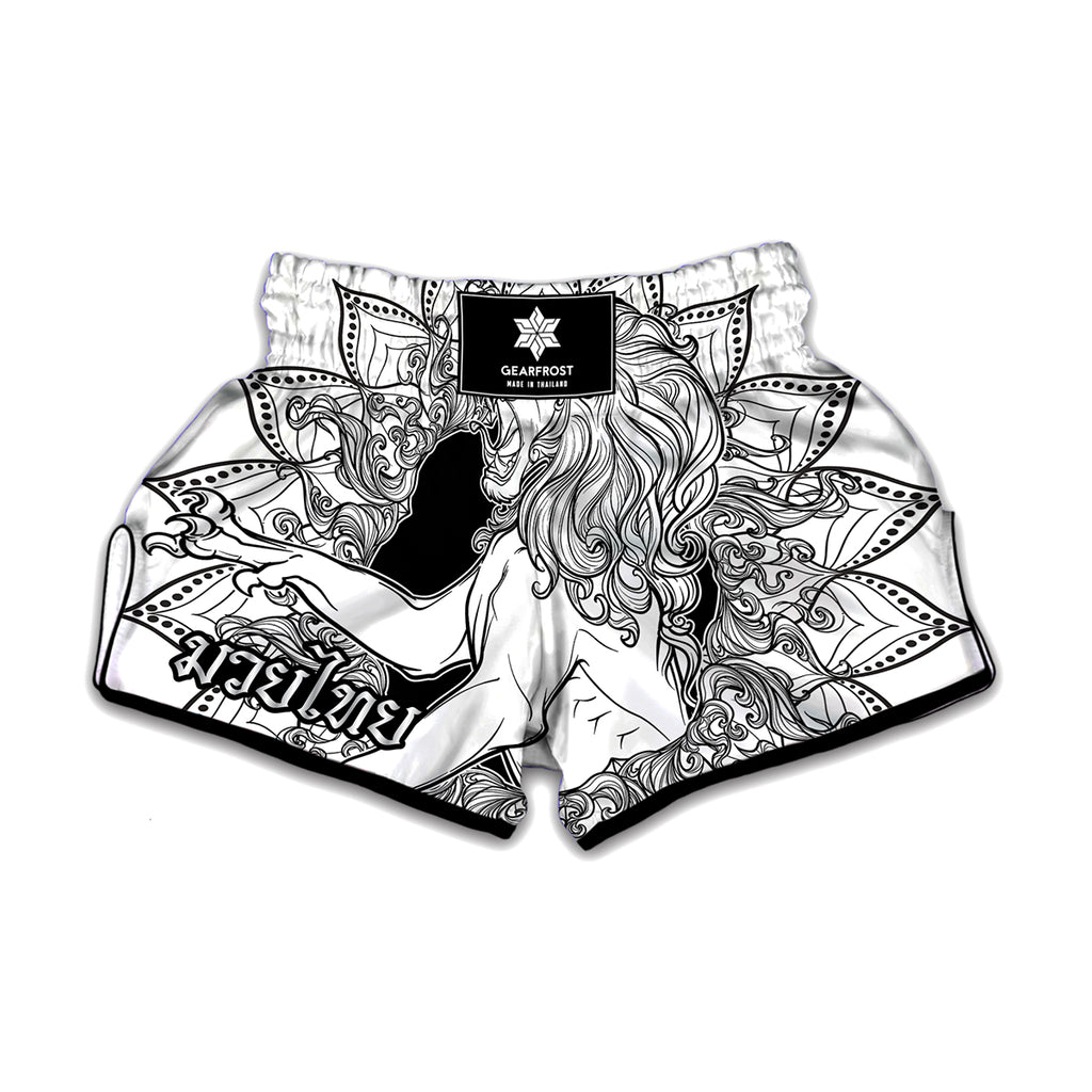 White And Black Leo Sign Print Muay Thai Boxing Shorts