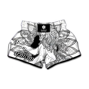 White And Black Leo Sign Print Muay Thai Boxing Shorts